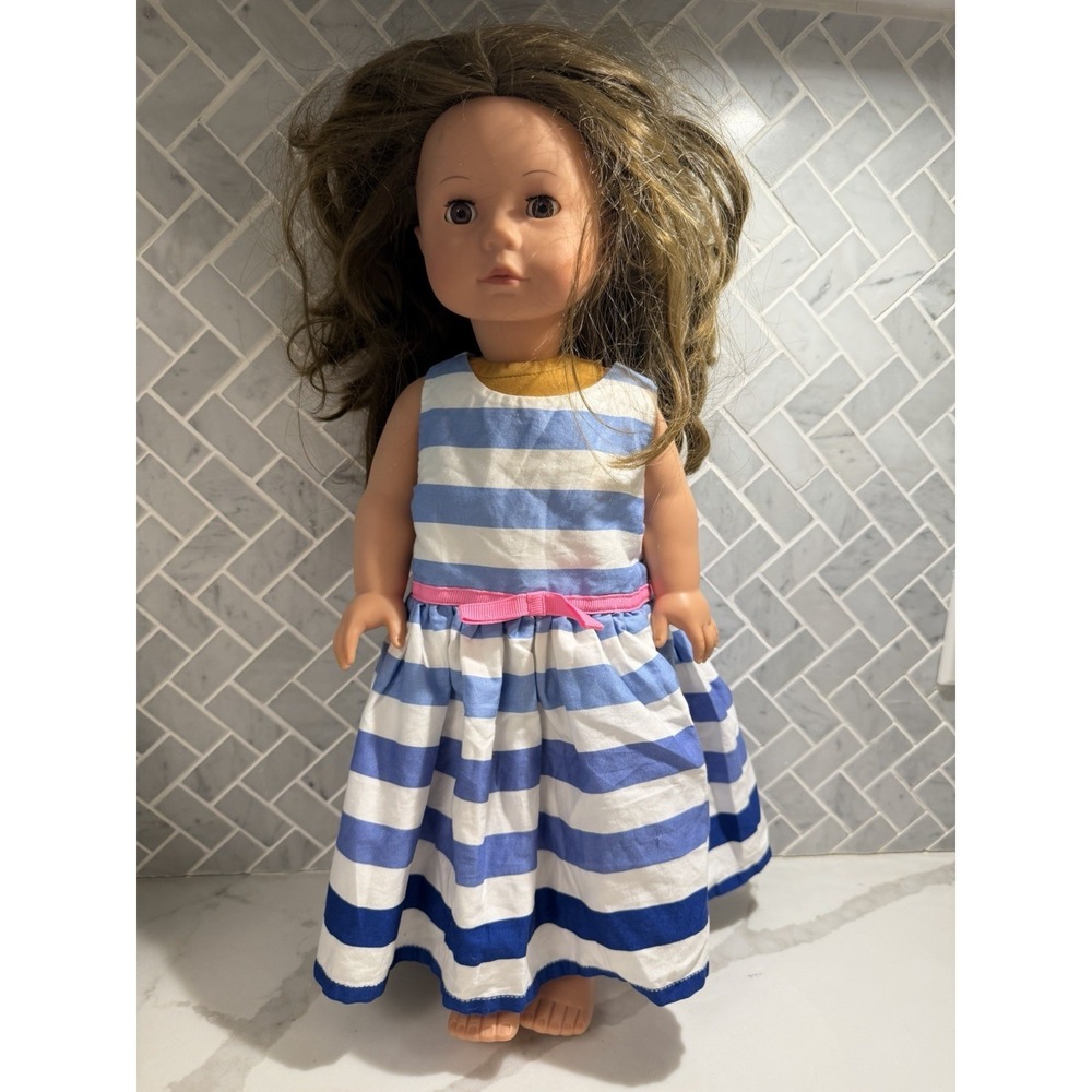 Pottery Barn Kids Gotz 18" Doll Brown Eyes Brown Hair W Carters Dress Preppy